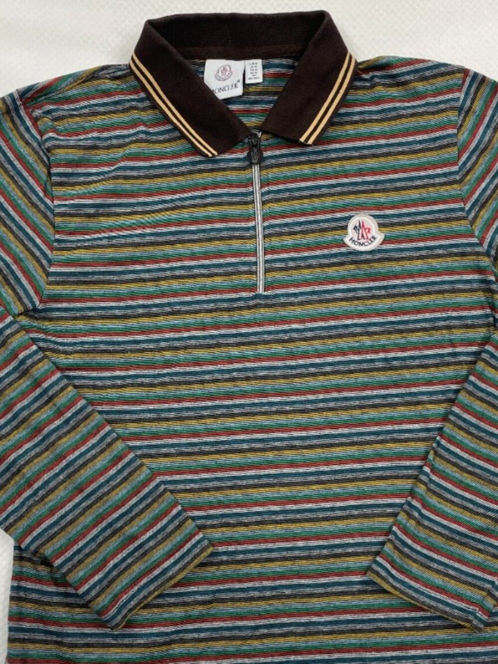 Moncler Striped Quarter Zip Polo Shirt Long Sleeve Slim Fit Men's Medium - Picture 3 of 16